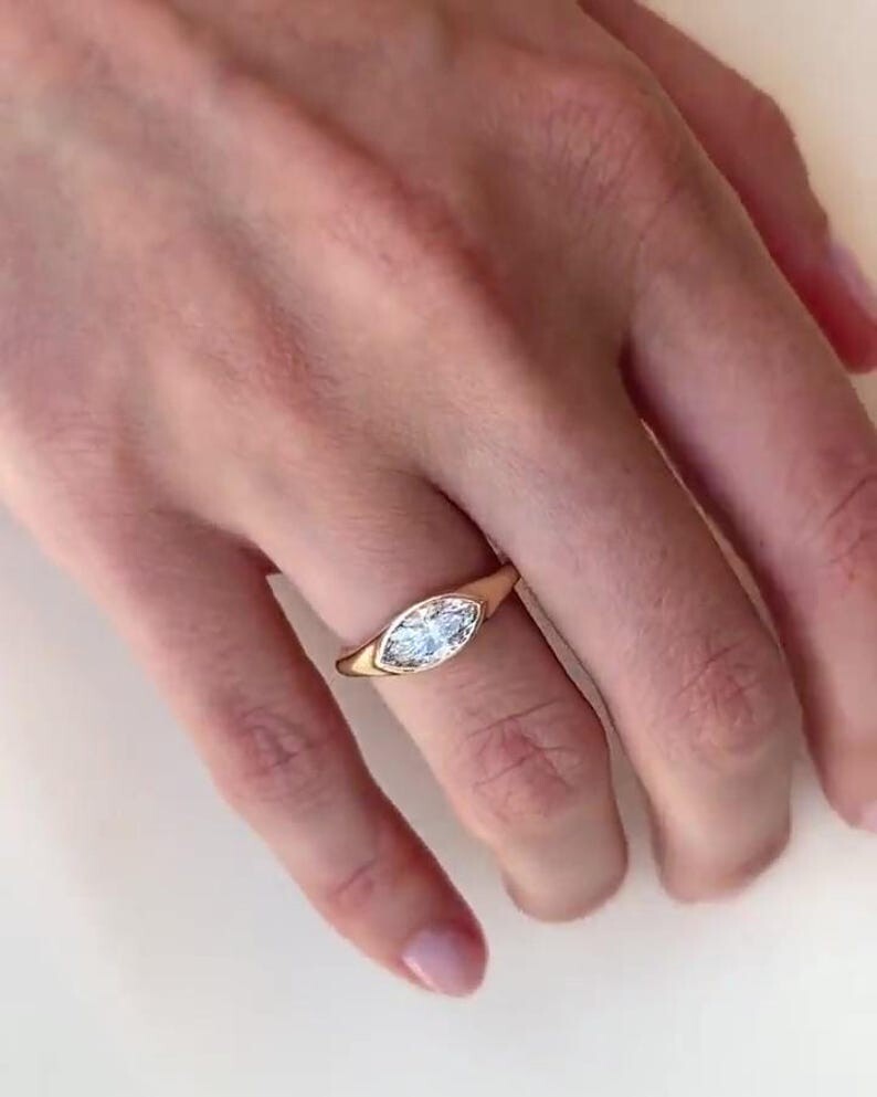 Unique Marquise Cut Diamond Lab Created Delicate Solitaire Engagement Ring