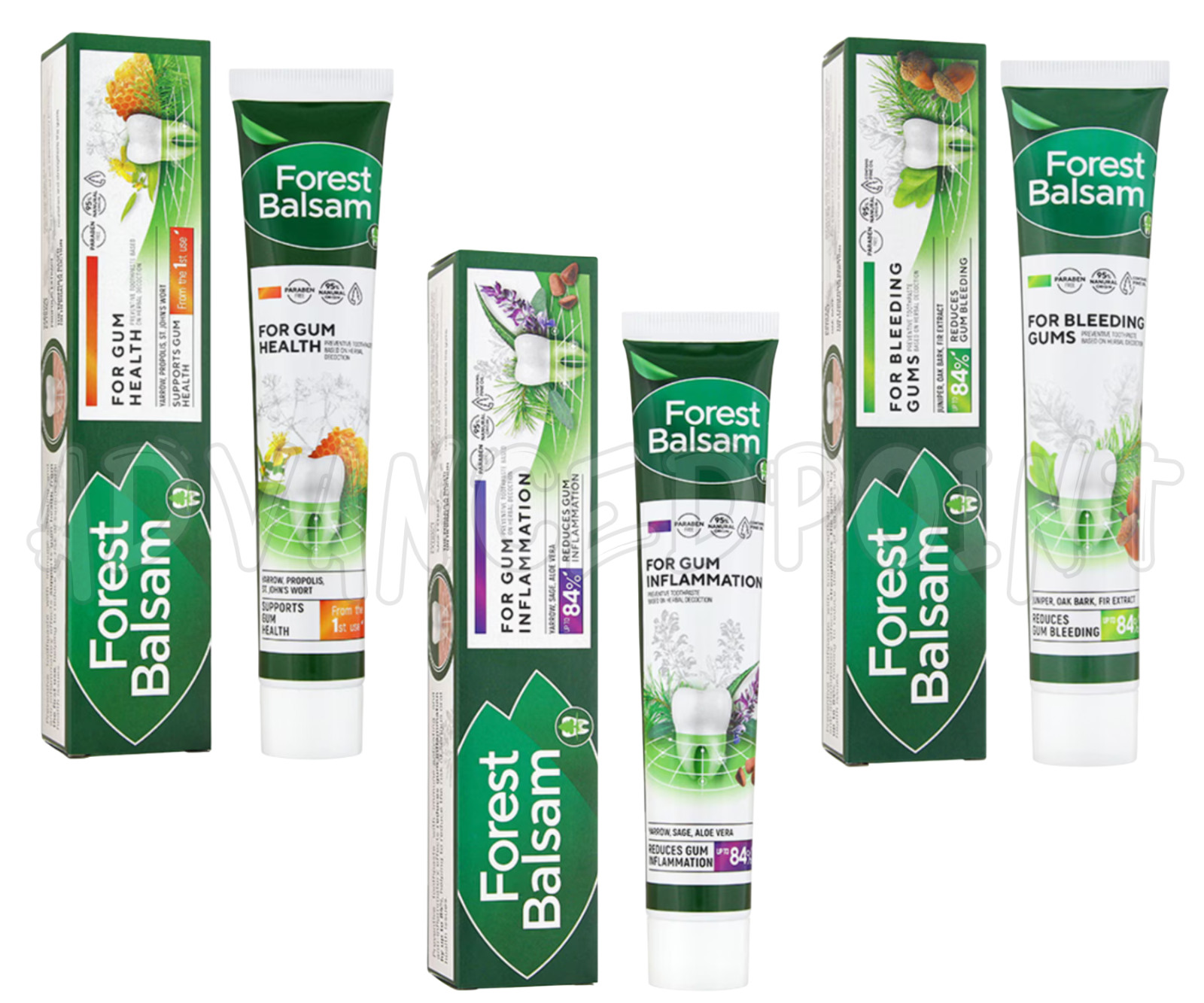 Forest Balsam Herbal Toothpaste Set 3x75 ml/2.53 fl oz Propolis Sage Oak EU