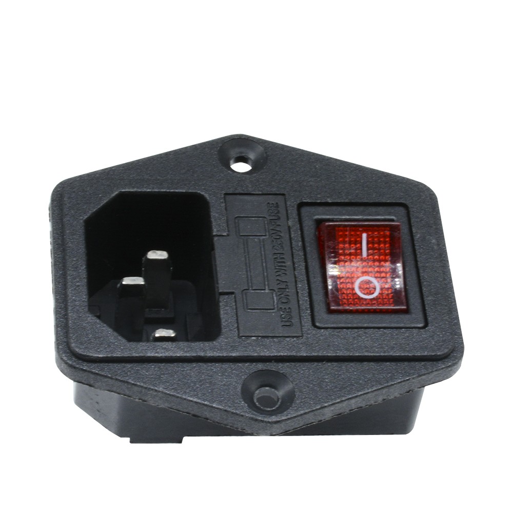 Black Red AC 250V 10A 3 Terminal Power Socket with Fuse Holder