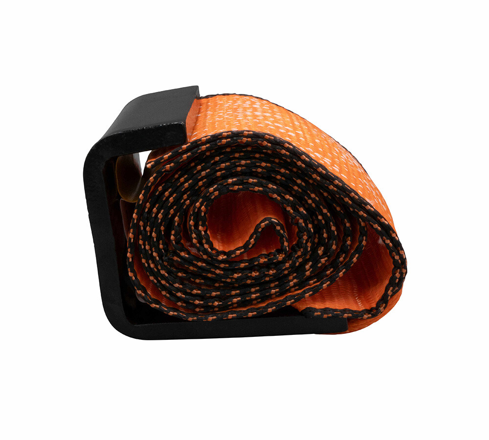 4"x5' Orange Roll Off Winch Strap for Container w/ Large Flat Hook 6,667 lbs WLL