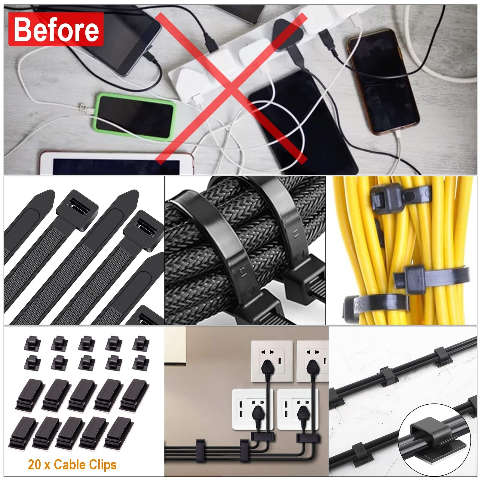 Cable Management Box 3 Pack with 141PCS Cable Management Kit for Power Strip ...