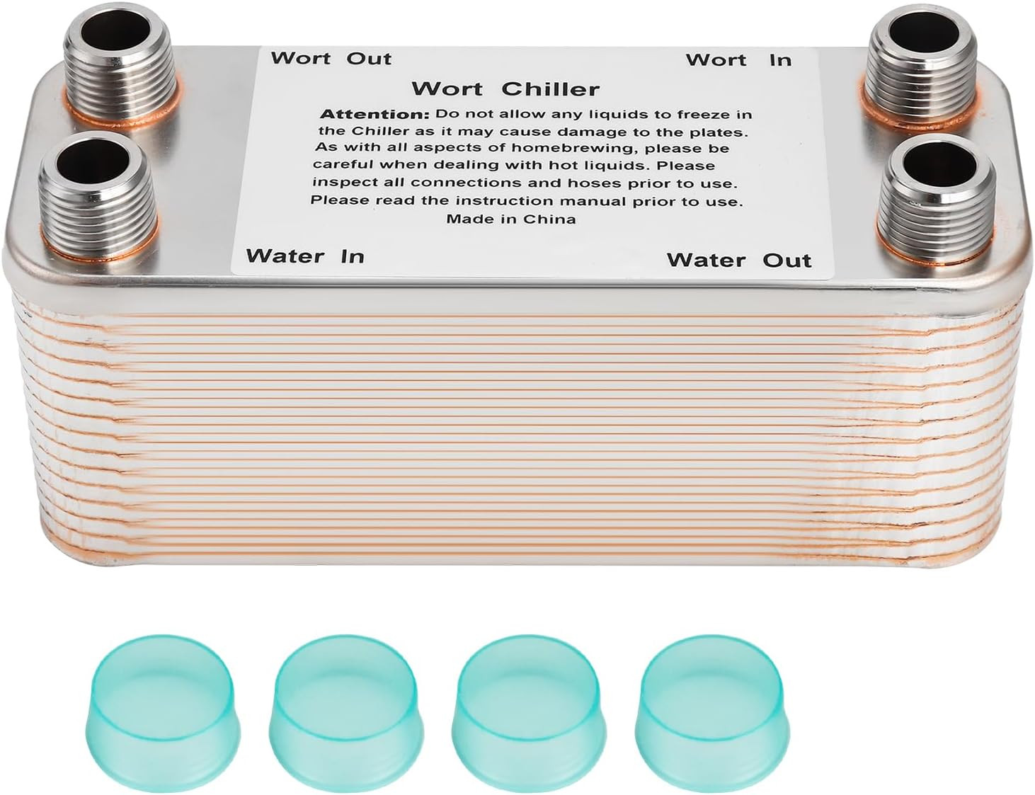 Wort Chiller, 30 Plate 1/2 NPT Plate Wort Chiller, Stainless Steel Brazed Plate