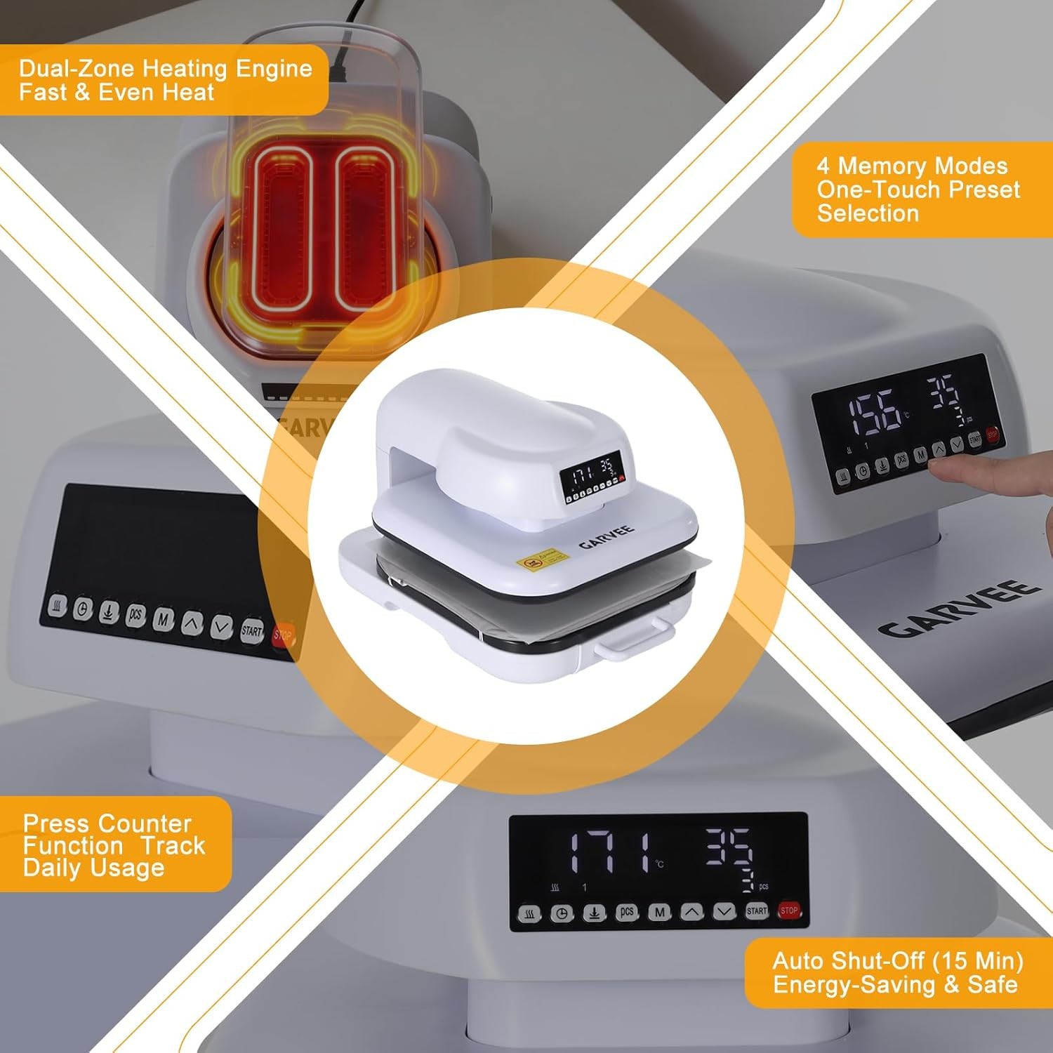 Auto Heat Press Machine 15x15" Smart Digital Temp/Timer 4 Memory Modes for HTV