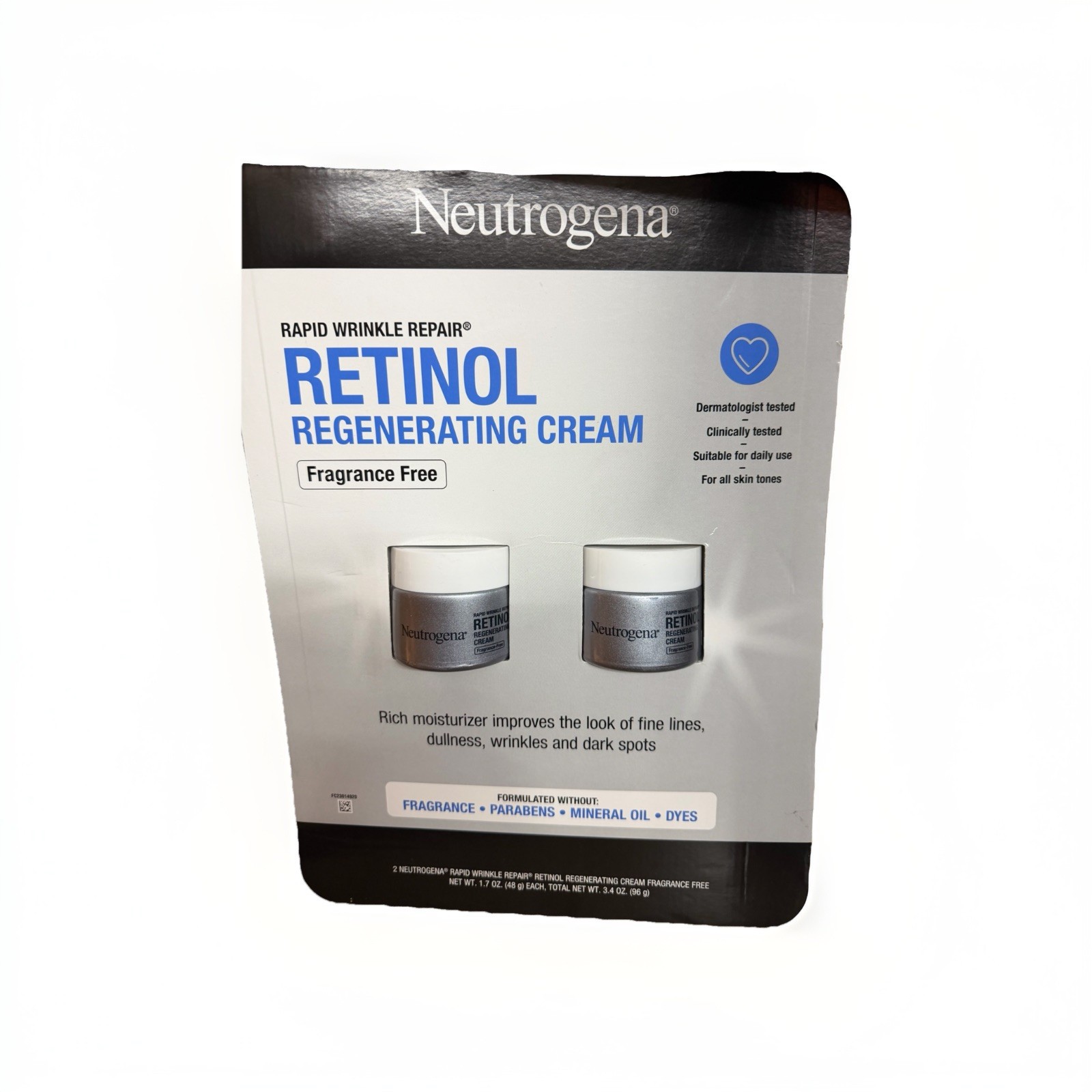 Neutrogena Rapid Wrinkle Repair Regenerating Cream Fragrance Free (2) 1.7oz Jars