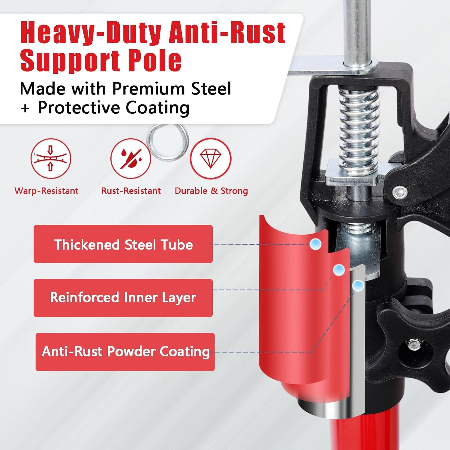 Cabinet Jack Support Pole, 45-114" Adjustable Steel 3rd Hand Support System Rod