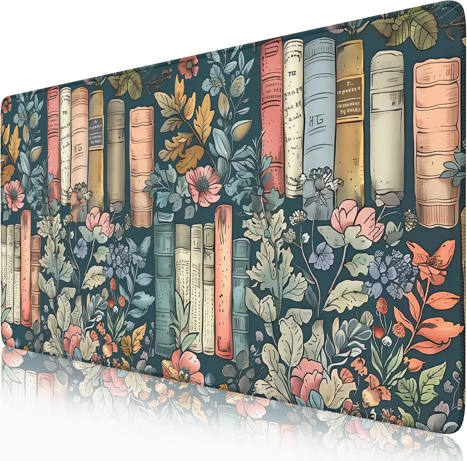 Floral Books Desk Mat Cute Desk Pad XXL Mouse Pad Colorful Mouse Keyboard Pad...