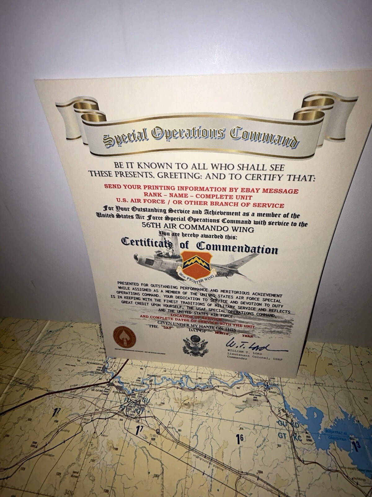U.S.A.F. / 56TH AIR COMMANDO WING - CERTIFICATE OF COMMENDATION