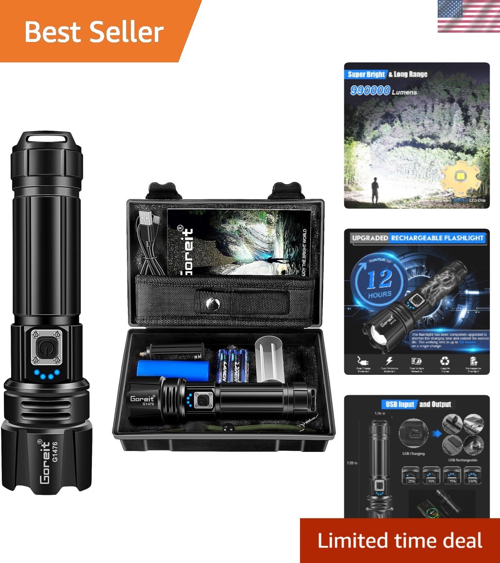 Super Bright Rechargeable Flashlight - 1640ft Range, 5 Modes, Waterproof