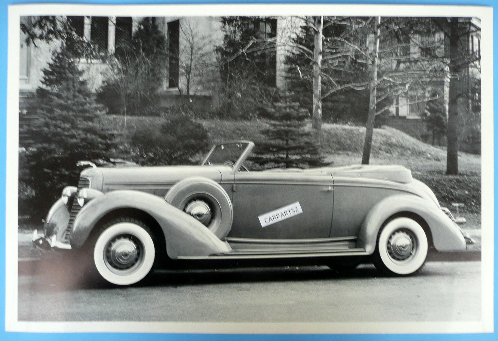 12 By 18" Black & White Picture 1936 Lincoln Victoria Convertible top Down