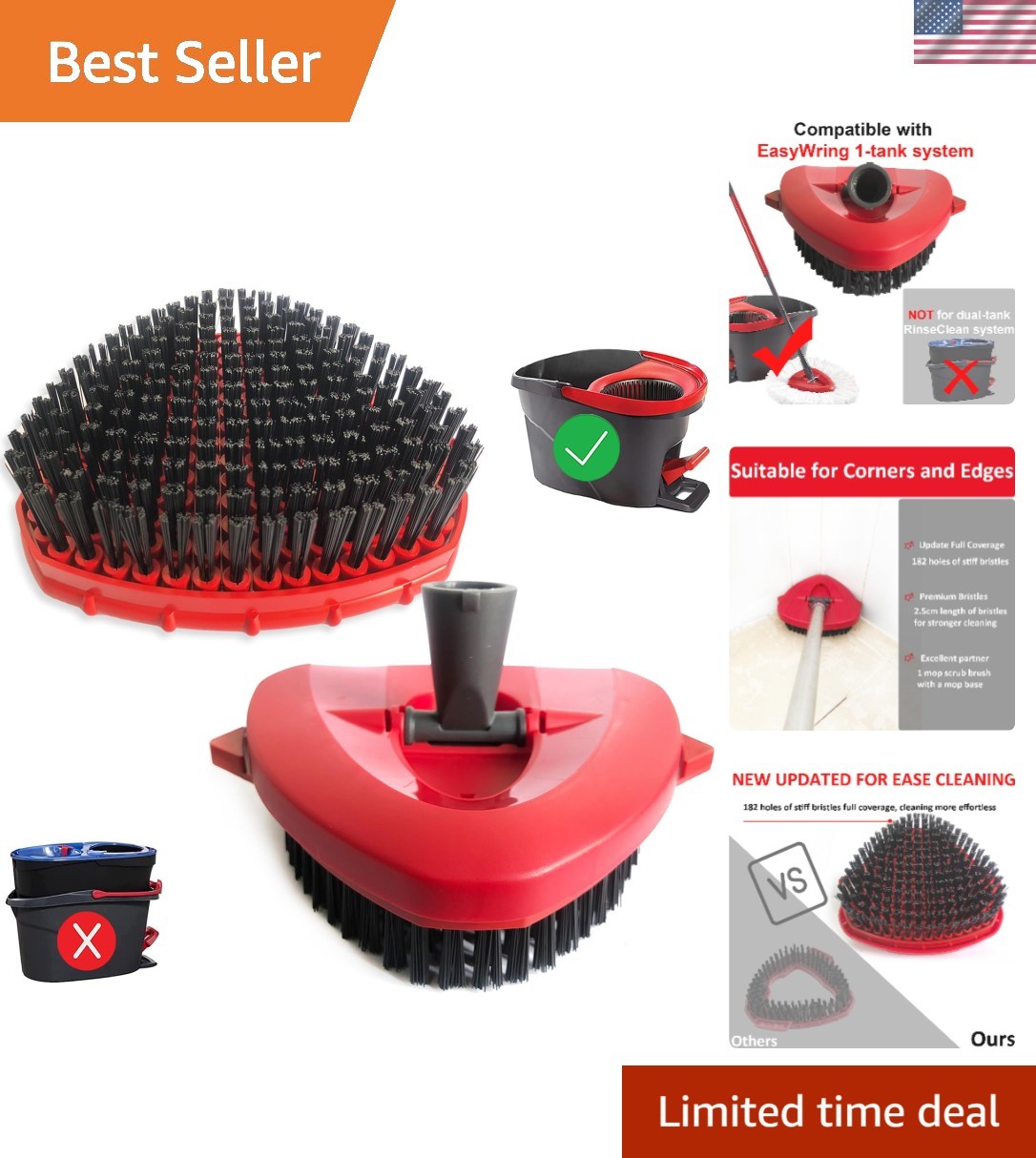 Dual Replacement Spin Mop Scrub Heads - Efficient Deep Cleaning for All Surfaces