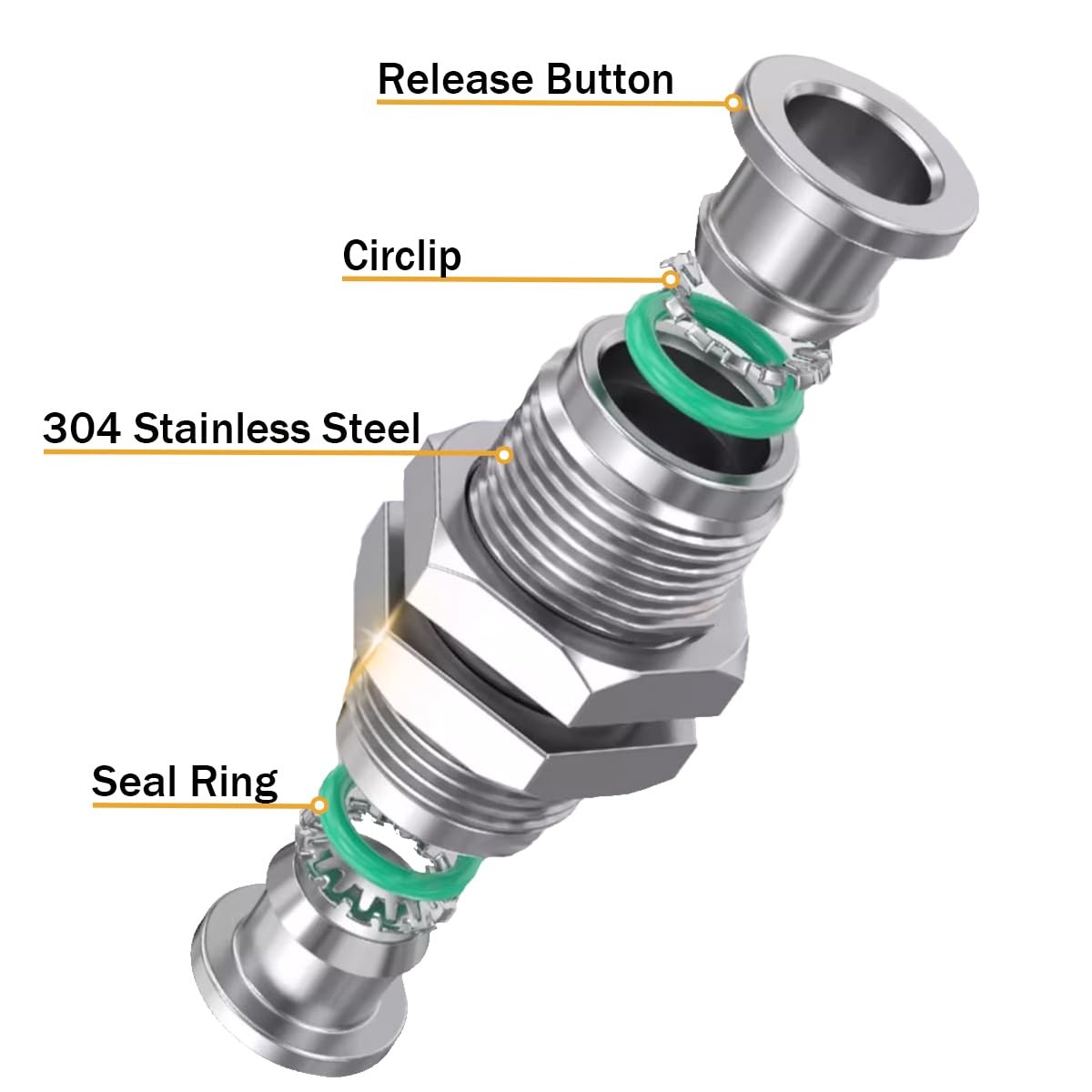 2Pcs 304 Stainless Steel Bulkhead Union 1/4" x 1/4" Tube OD Push to Connect T...