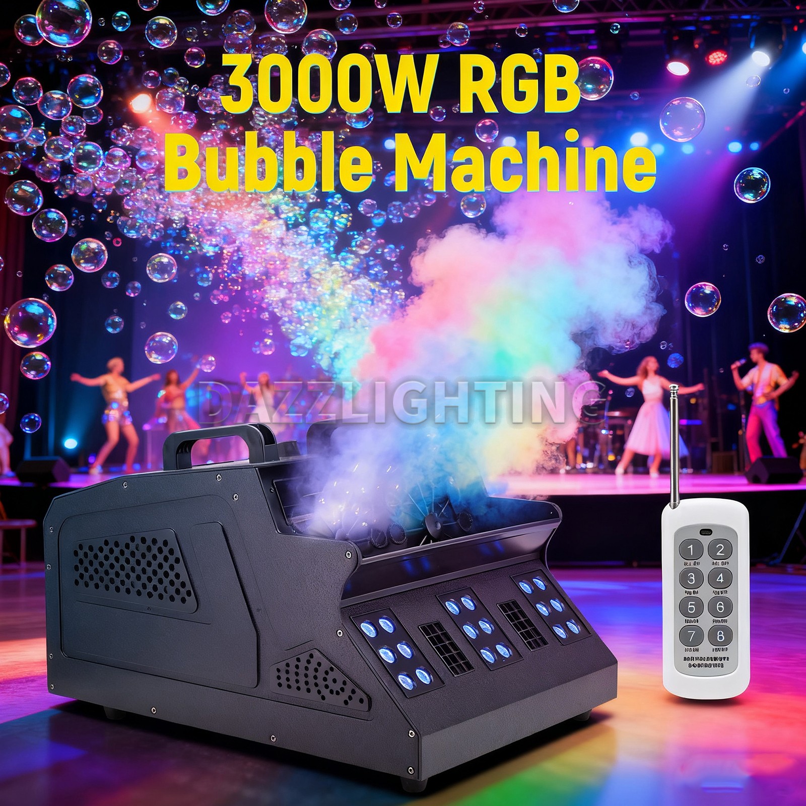 PAIDUN 3000W Double Wheels Blower LED Bubble Smoke Machine Maker Romantic Effect