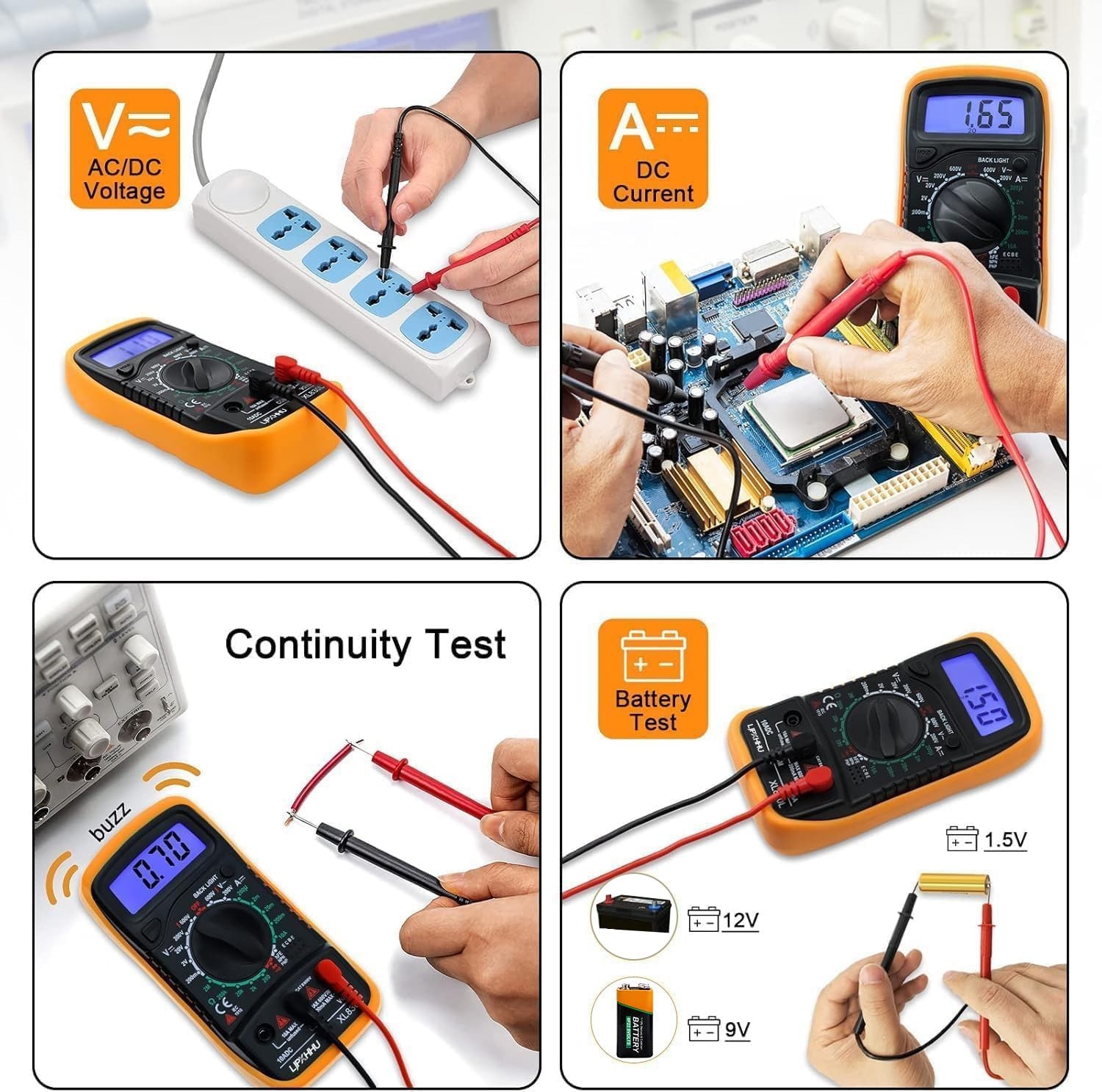 Digital Multimeter Voltmeter Battery Voltage Multi Tester Continuity Ohm Volt...