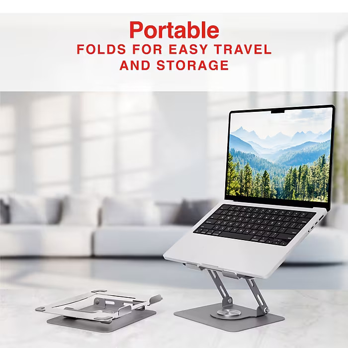PrimeConnect Metal Laptop Stand Adjustable Foldable 360° Rotating Base.