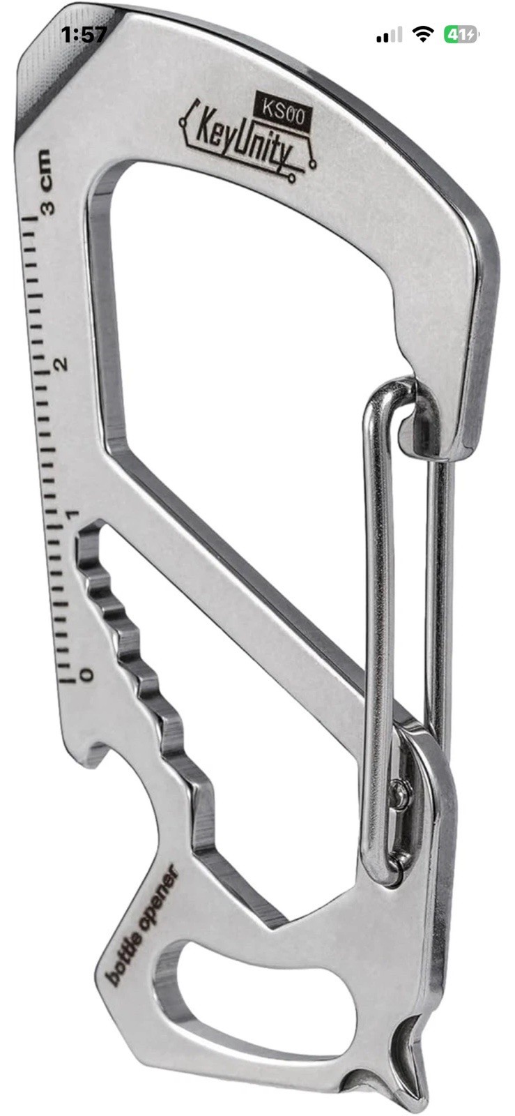 KS00 Carabiner Clip Multitool Stainless Steel 7 Tools in 1, Quick Release Clasp,