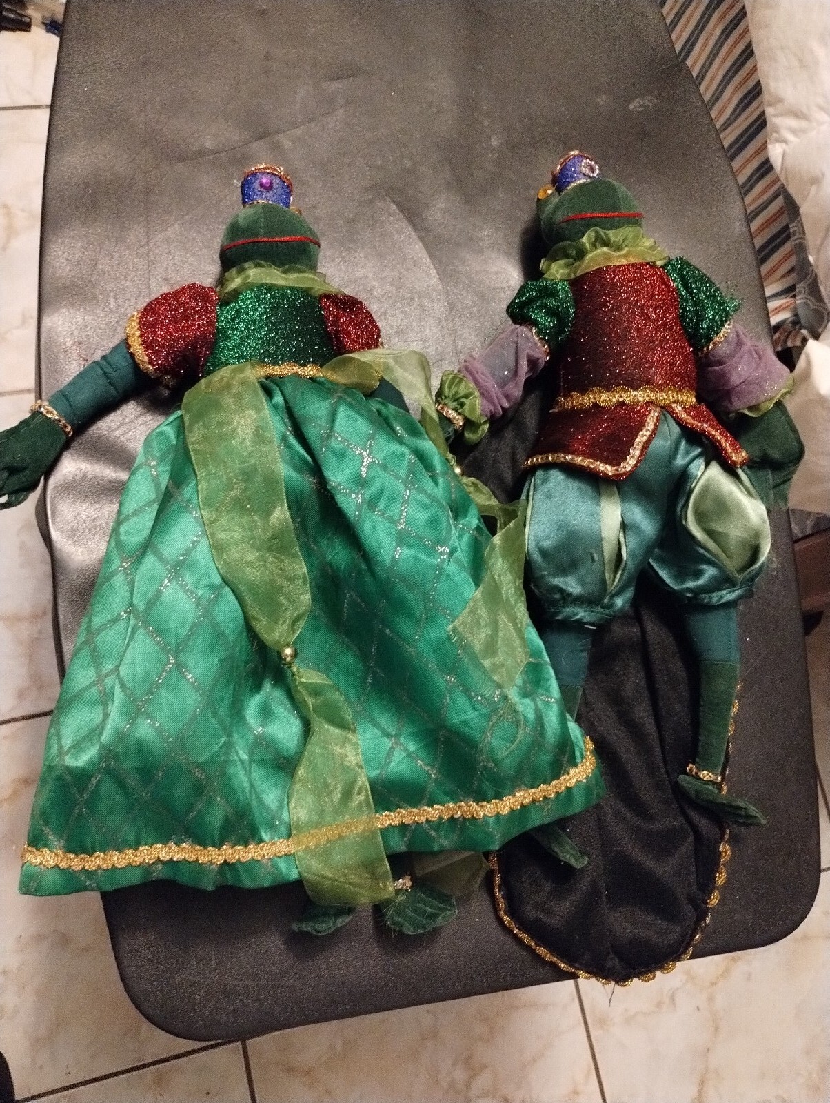 Royal Frog Prince And Princess Plush Velvet Stuffed Frogs 17" Tall Crowns Jewels