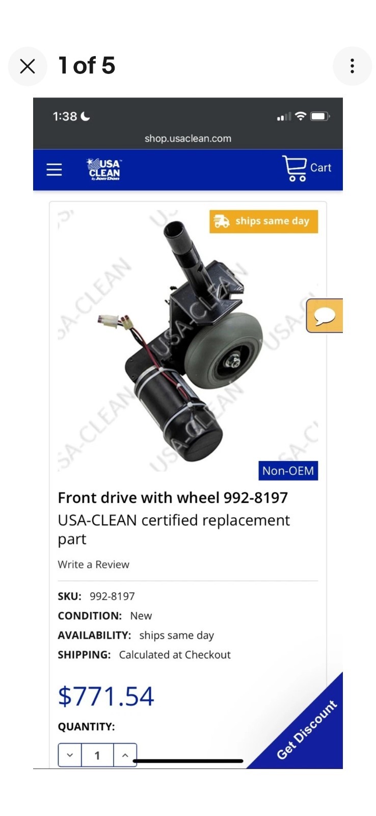 Front drive with wheel 992-8197 certified replacement part. Amigo Value Cart