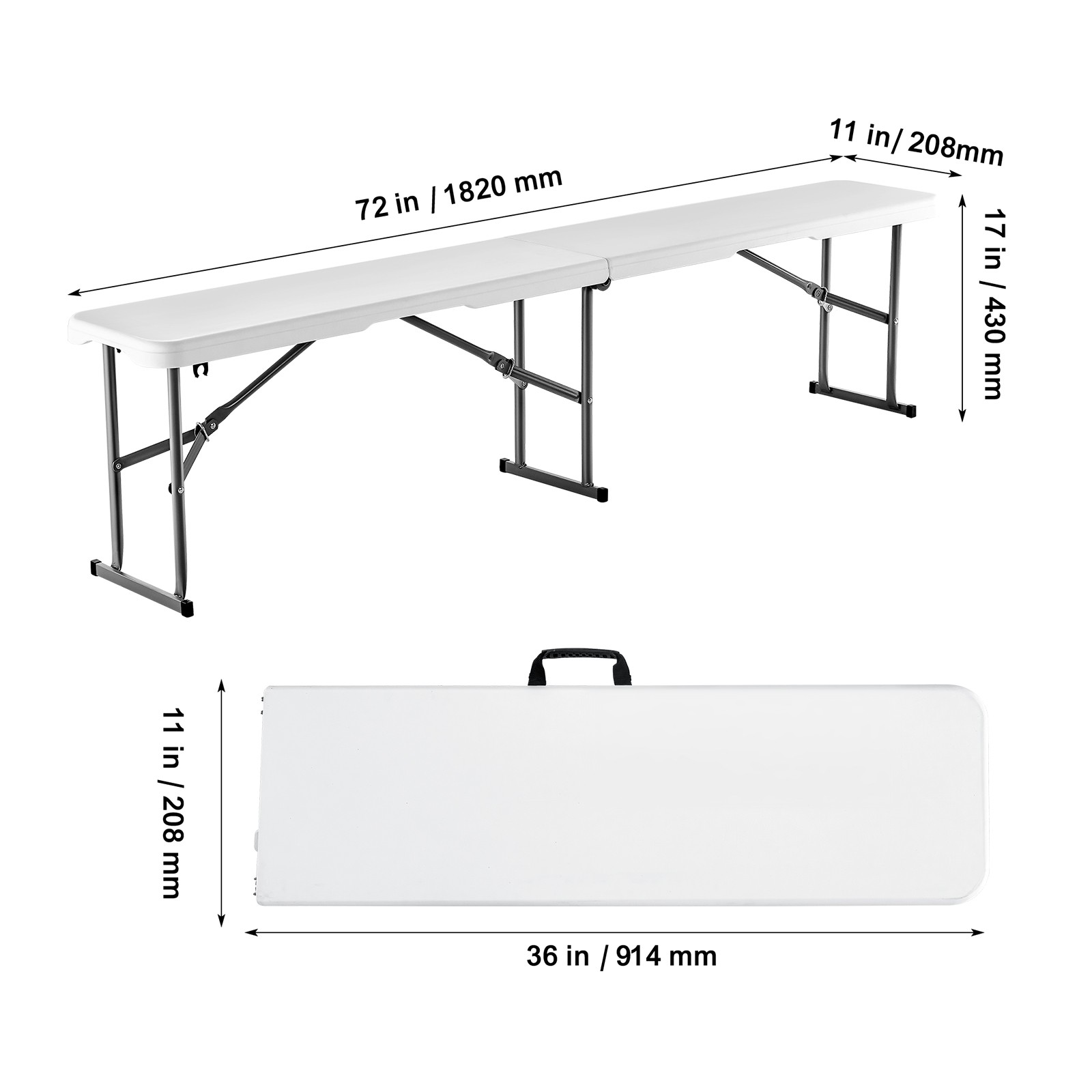 Uimoso 6FT Portable Plastic Folding Bench for Outdoor Picnic and GardenUse,White