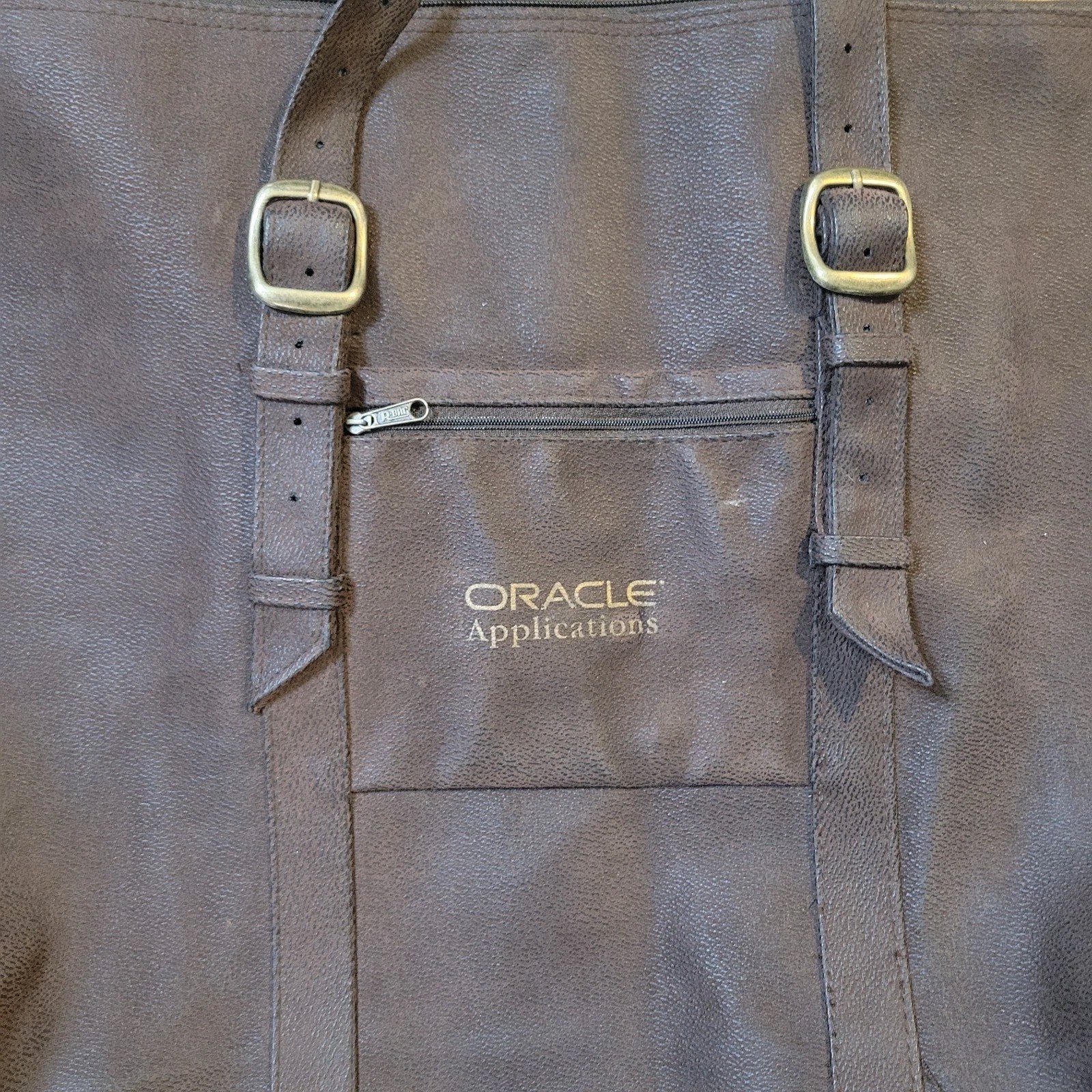 Oracle Applications Large Brown Leather Shoulder Bag Adjustable RBag