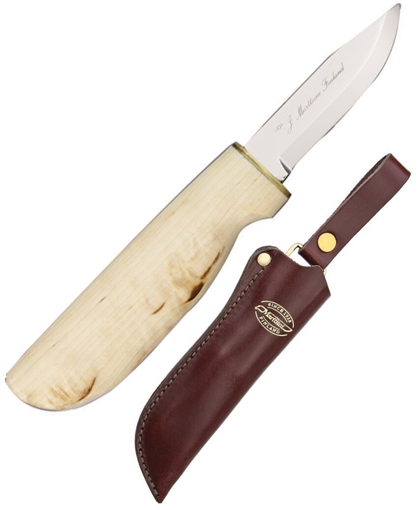 Marttiini New Handy Fixed Knife 3" Stainless Blade Waxed Curly Birch Handle