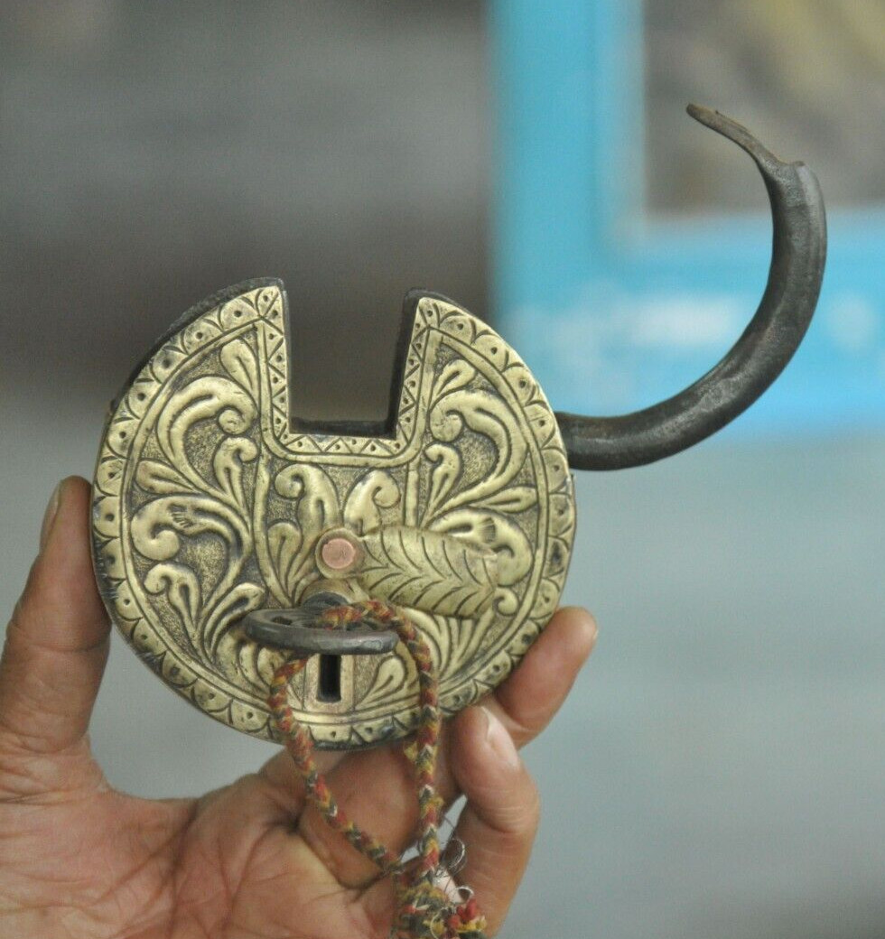 Vintage Iron Round Shape Brass Fitted Handcrafted Padlock