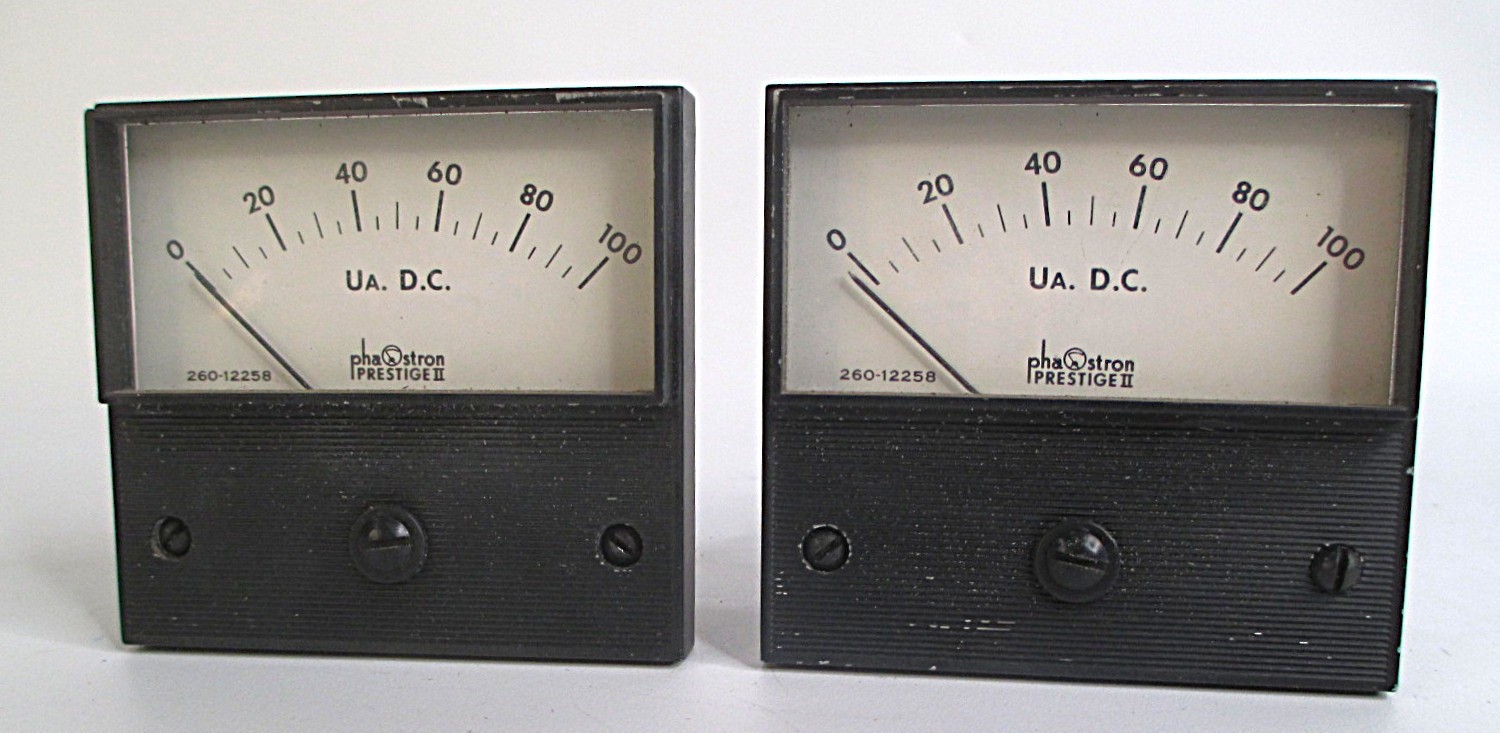 Pair of PHAOSTRON PRESTIGE II  DC Microammeters #260-12258 0 - 50 New Old Stock