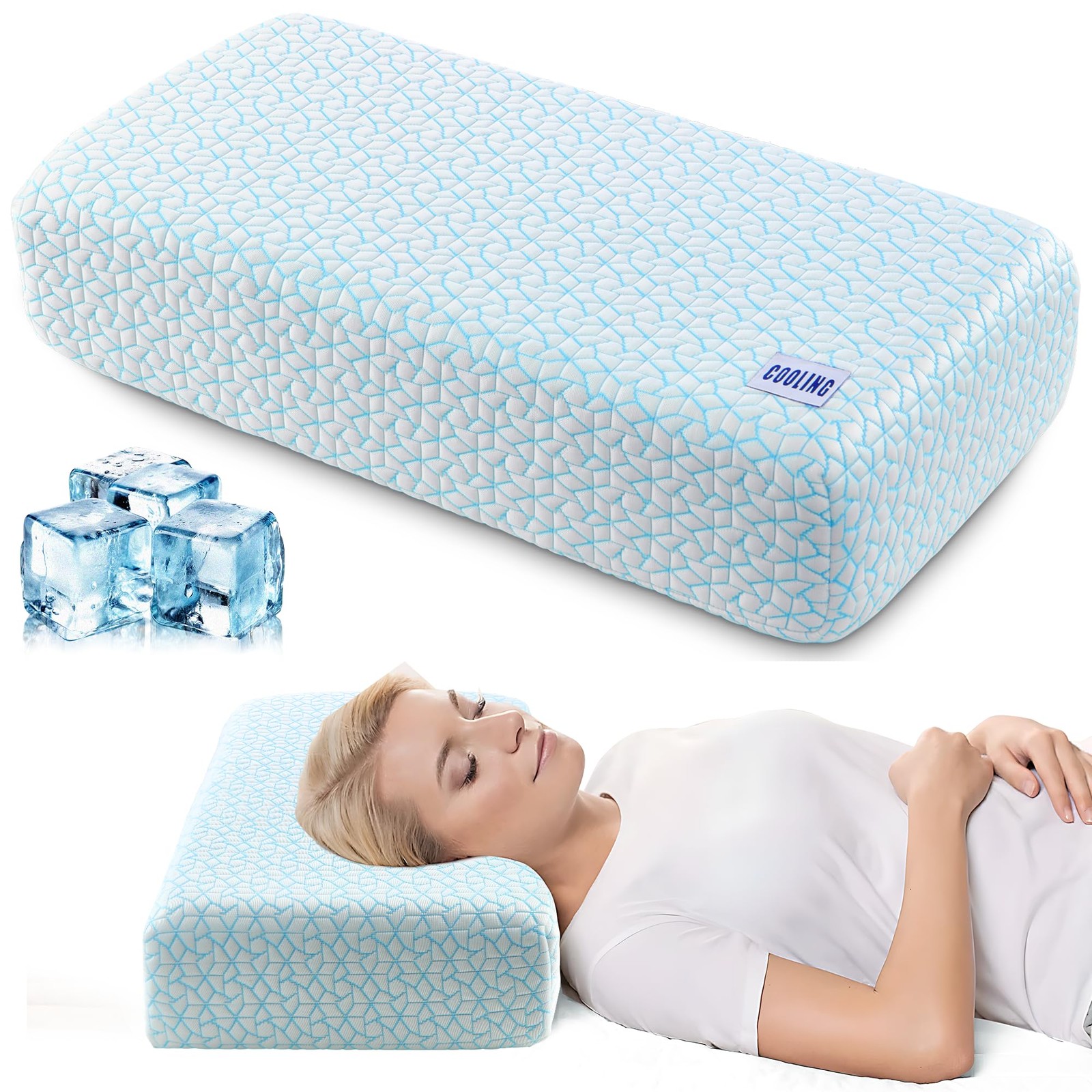 Cooling Cube Pillow for Side Sleepers, 40D High-Density Memory Foam Support H...