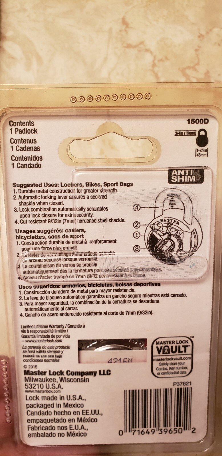 Master Lock Combination Padlock, 1500D, New, 3/4 In. ( 19mm)
