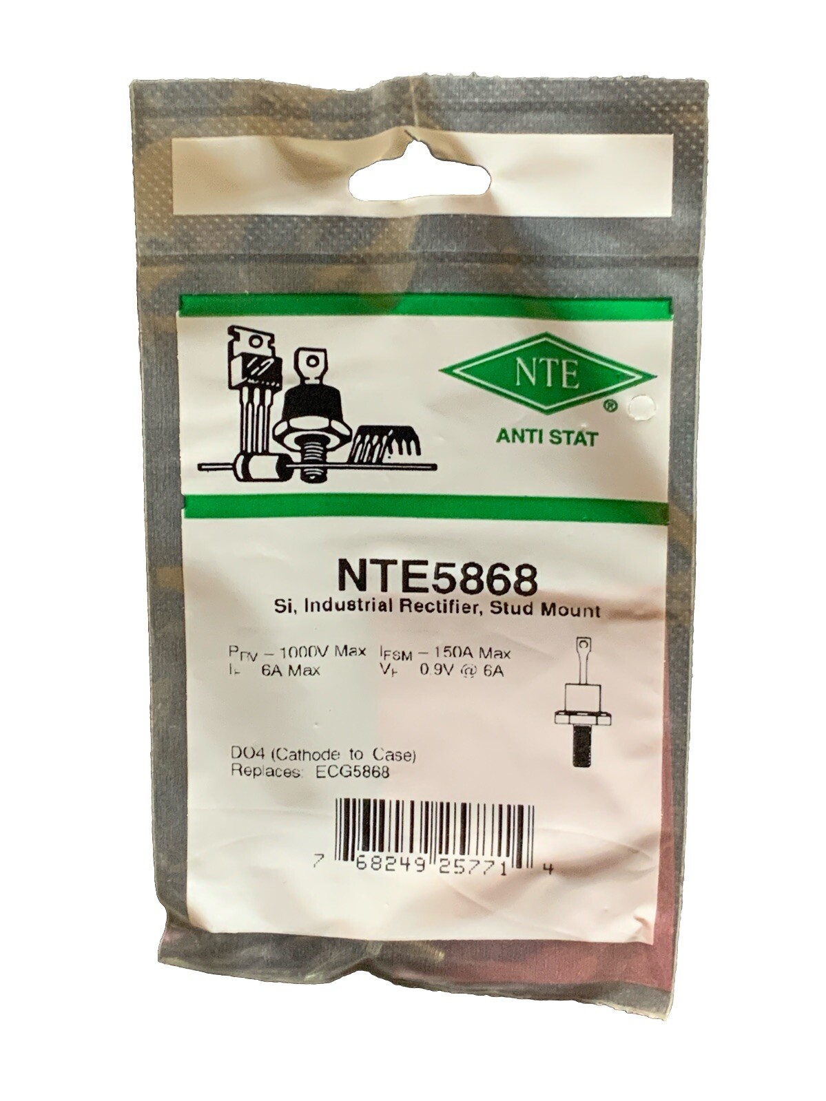 NTE5868 Si, Industrial Rectifier, Stud Mount DO4 (Cathode To Case) ECG5868