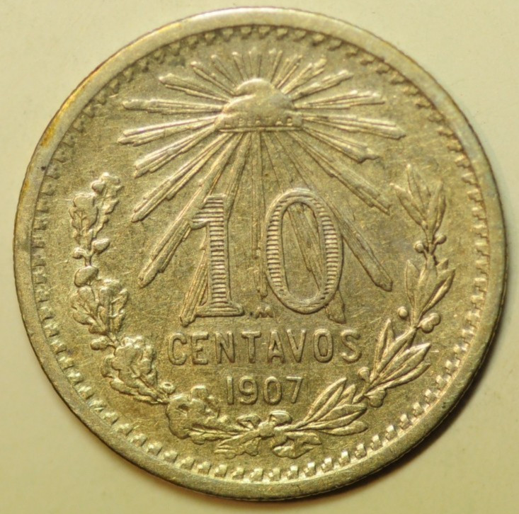 mw31960 Mexico Silver 10 Centavos 1907 - Mexico City Mint  KM#428