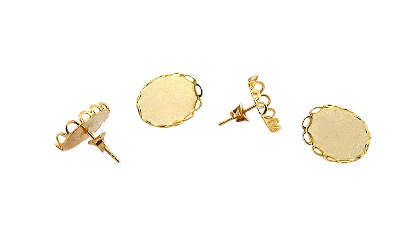 Six Pair Old Stock 14x10 Oval Goldplated Post Nut Bezel Cab Earring Finding