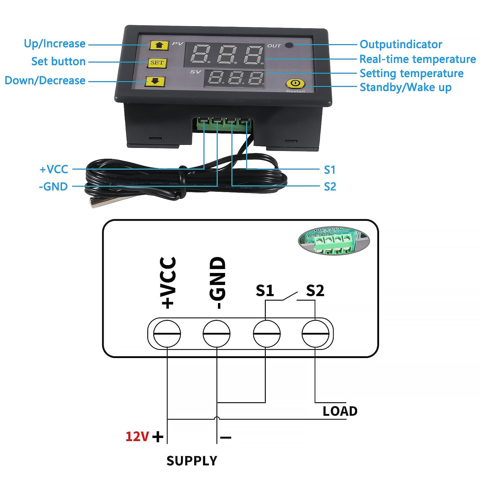 2pcs Digital Temperature Controller W3230 Digital LED Thermostat Switch with ...