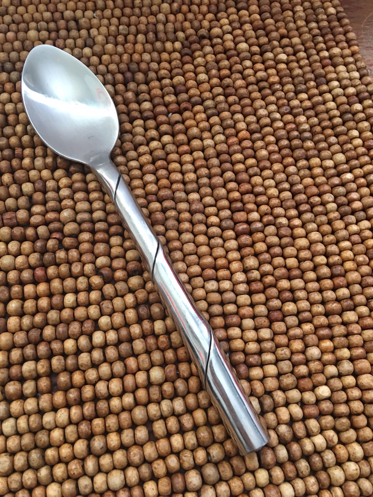 Thailand P1 Stainless Diagonal Bamboo Cylinder Hollow Handle TEASPOON 7.25”