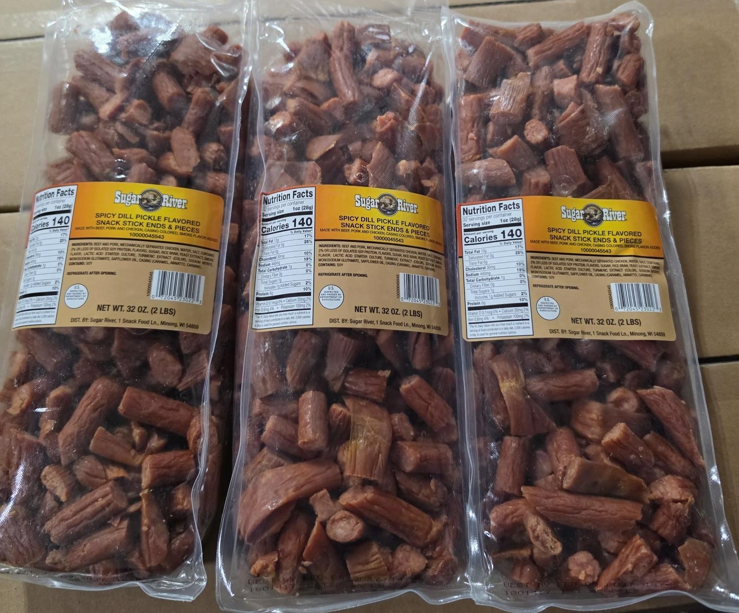 3 X 2LB/ea SUGAR RIVER SPICY DILL PICKLE Snack Sticks Sealed "loose" EXP 2.1.27