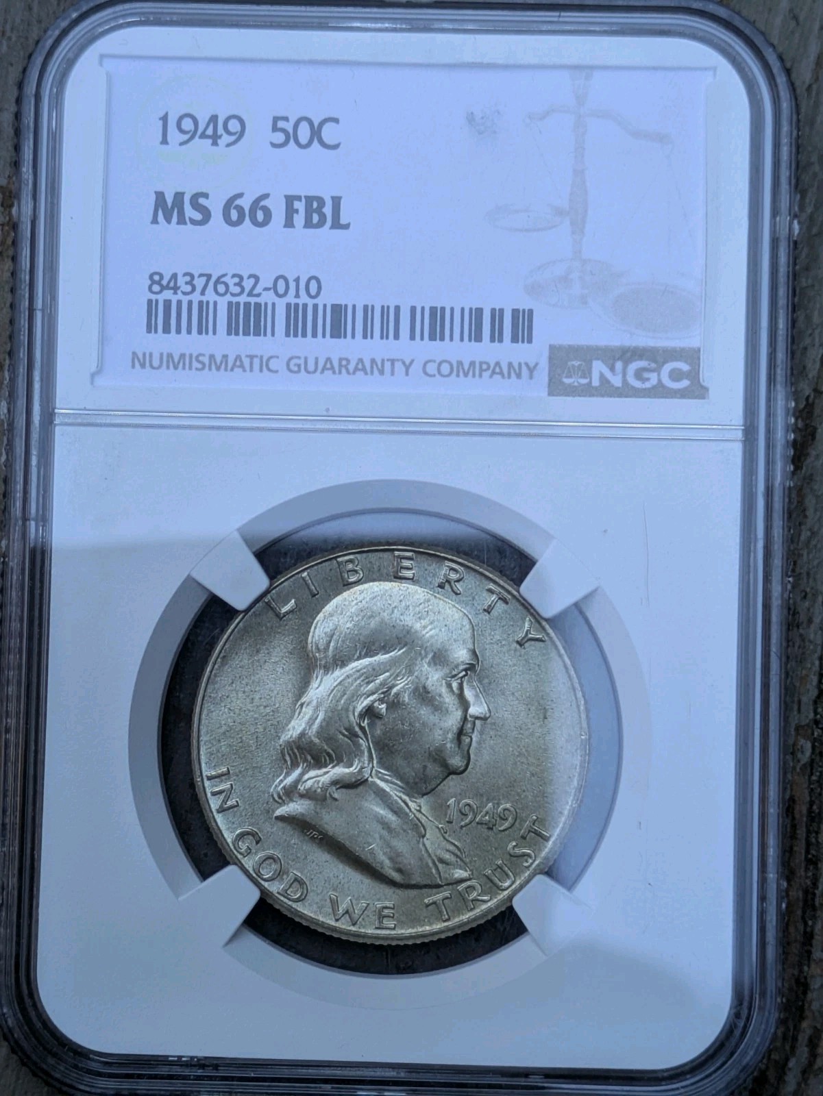 1949 Franklin Half Dollar -50c NGC MS66 FBL - Full Bell Lines -light Toning