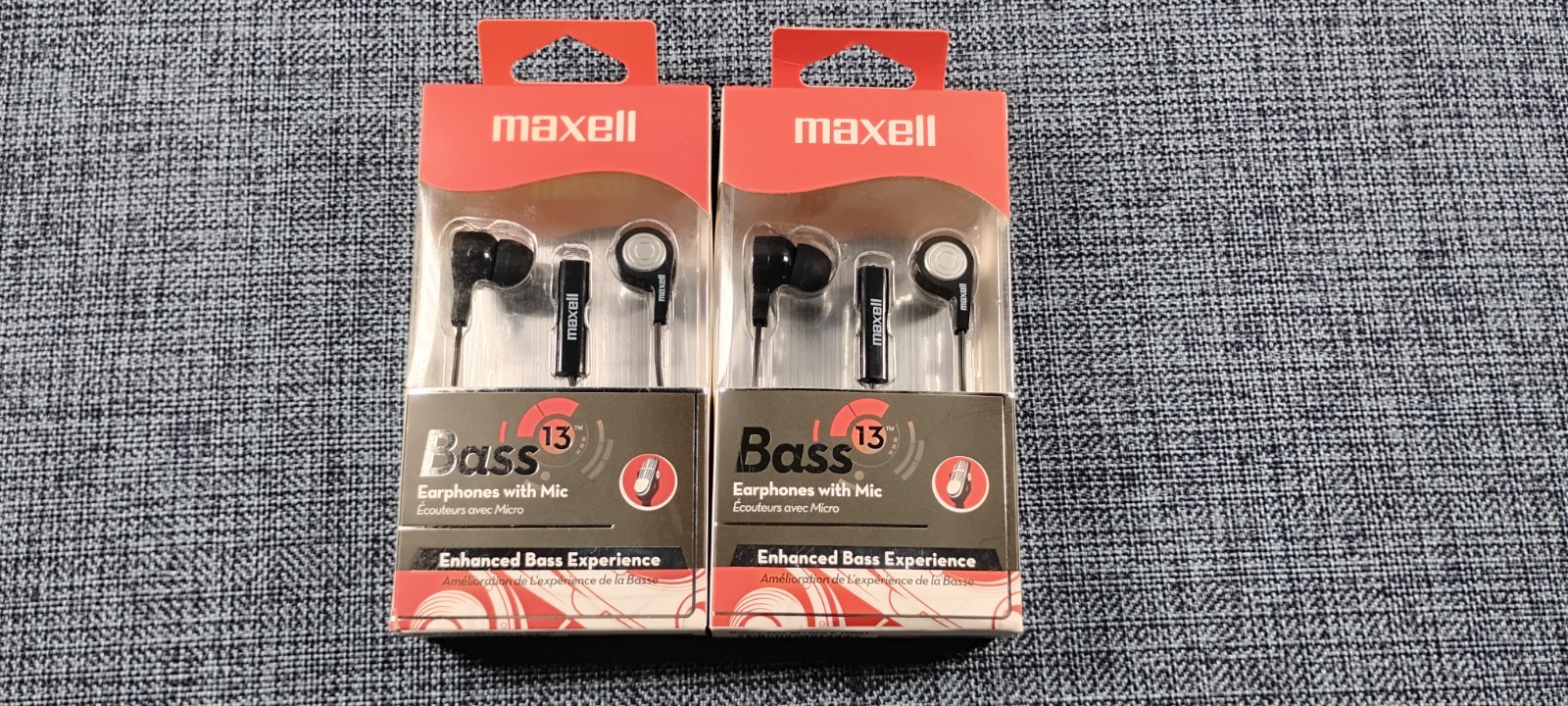 Maxell Bass 13 - Earphones with Microphone Bass Noise Isolation (BLACK) Lot of 2