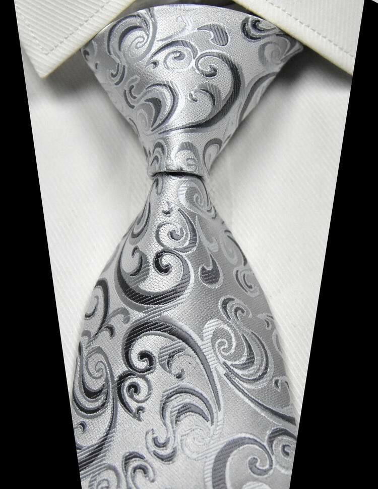 New Classic Paisley Gray White 100% Silk Men's Necktie Neck Tie 3.15''(8CM)
