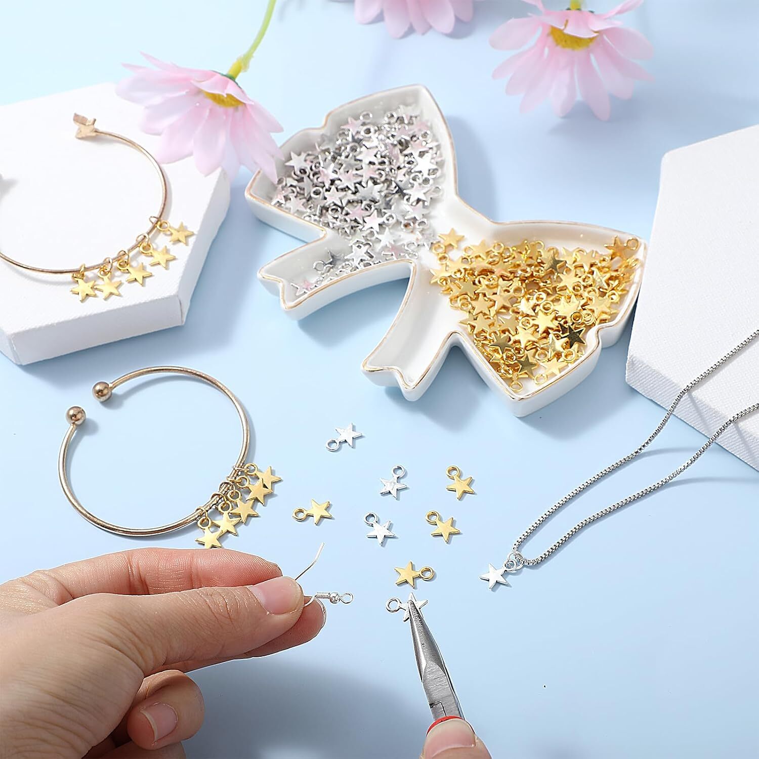 200Pcs Star Charms Pendant Mini Alloy Shape Charms...