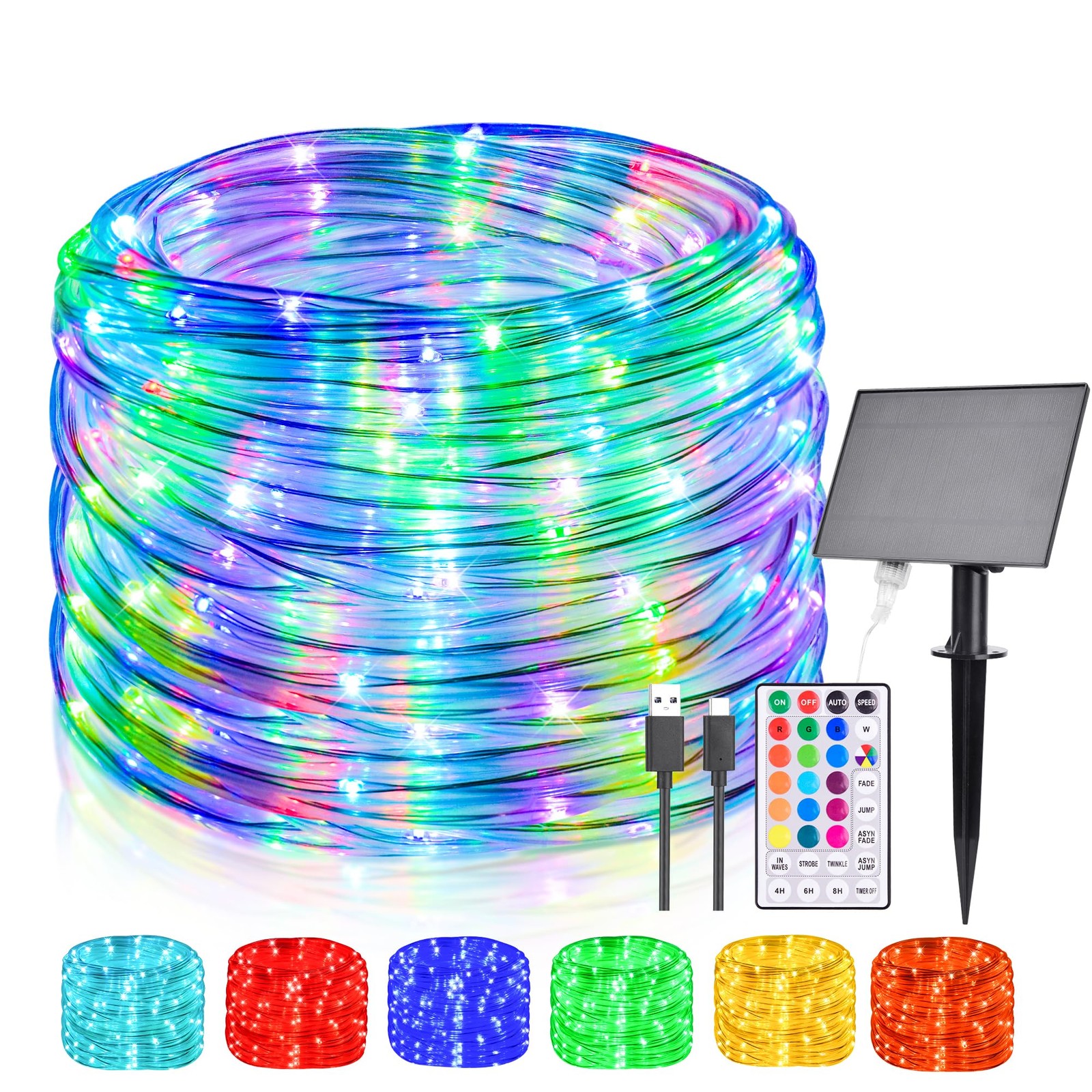 Nazuwke 66FT Solar Rope Lights Outdoor Waterproof, 18 Colors Changing 200 LED St