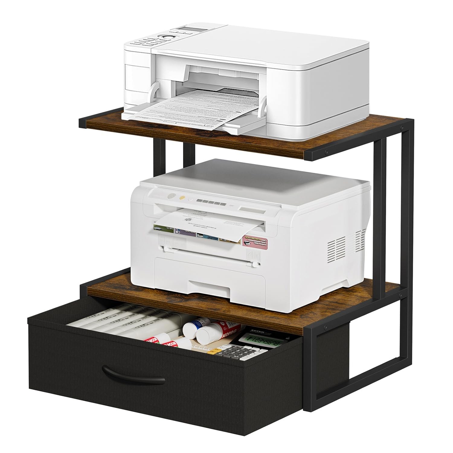 Printer Stand with Storage for Desk, with Fabric Drawer Desktop Printer Stand...