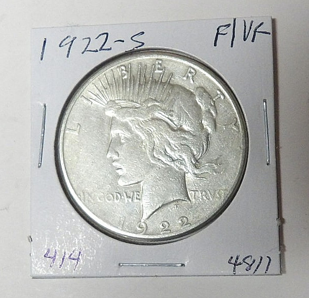 1922-S Peace Silver Dollar F/VF Cleaned San Francisco Mint Coin (4.14)