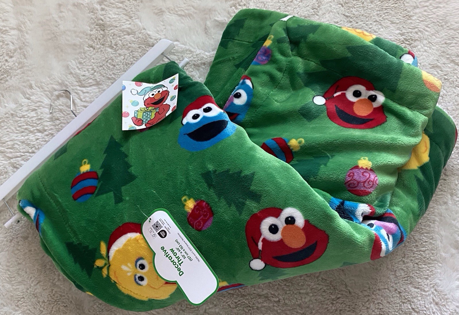 Sesame Street Christmas W/Sherpa Throw Blanket Elmo Cookie Monster Big Bird NEW