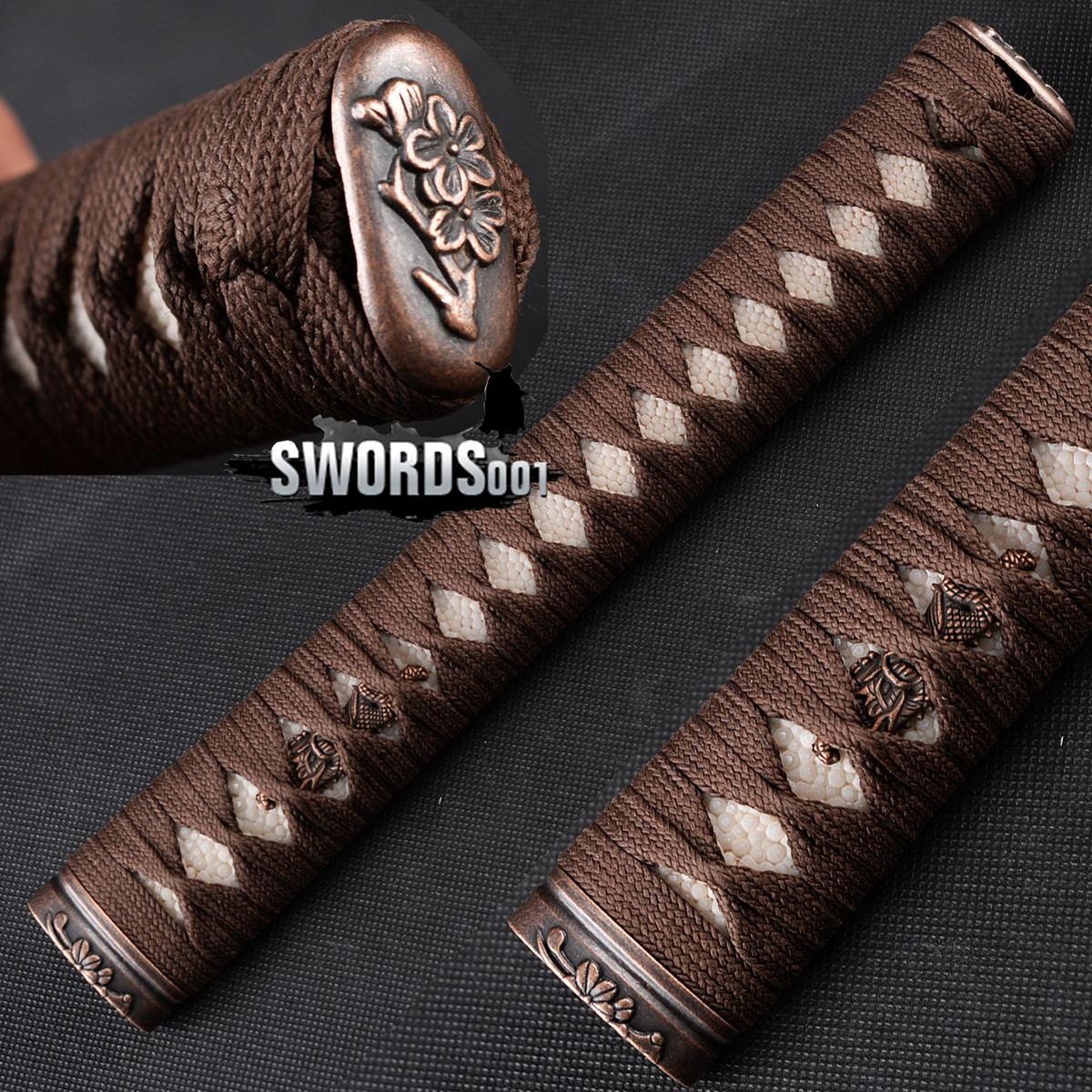 10.2 Inch Real Rayskin Handle Tsuka Brown Ito For Japanese Katana Samurai Sword