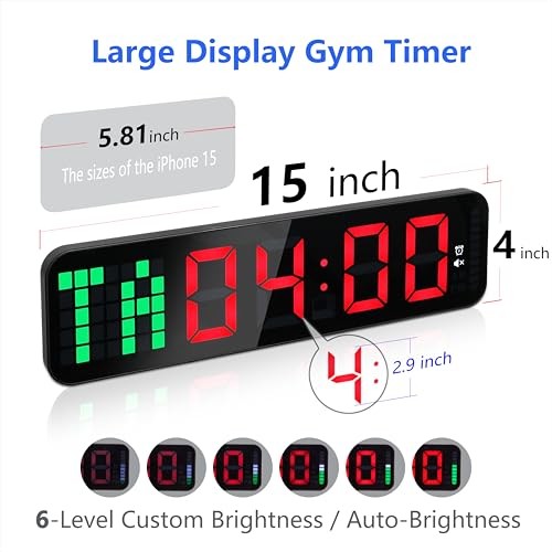 Gym Timer - Large Digital Gym Clock Wall with Interval Time Progress Black+red