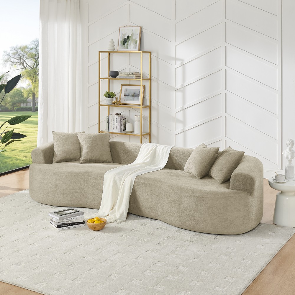 Chenille Fabric 4-Seater Curved Sectional Sofa, Cloud Couch, No Assembly