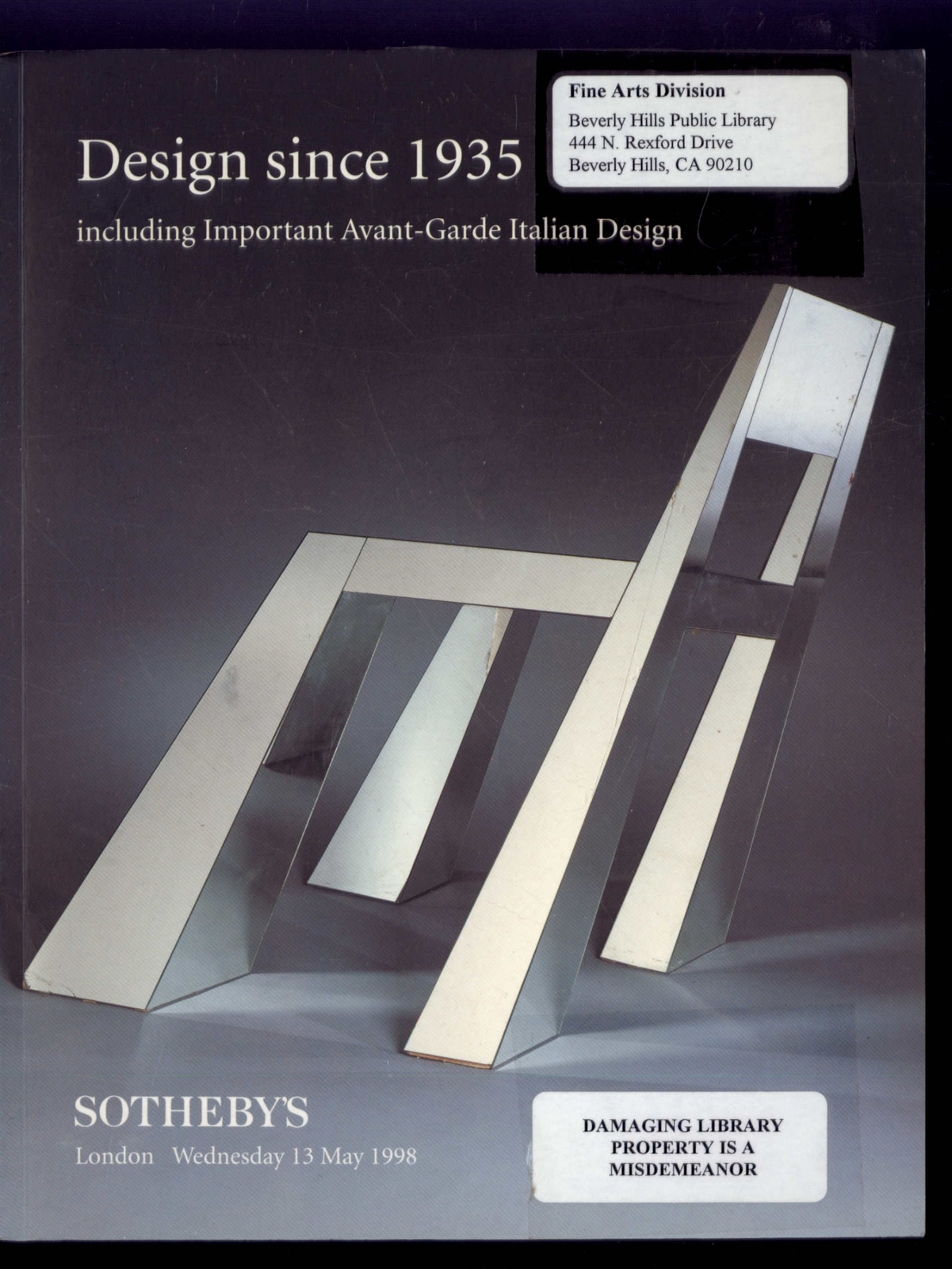 SOTHEBYS catalog LN8086 * Design since 1935 AVANT-GARDE- London UK May 1998