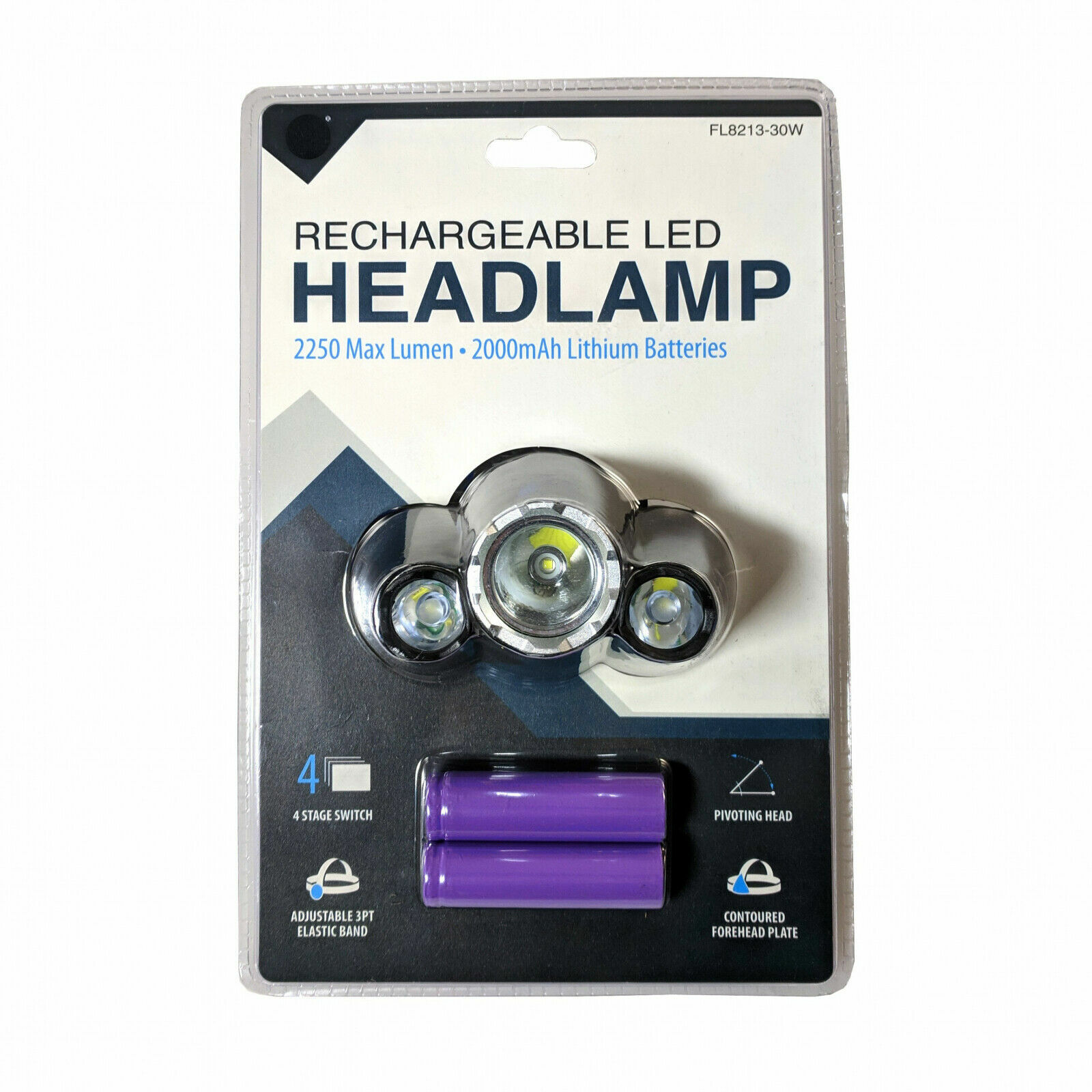 RECHARGEABLE ADJUSTABLE 2250 LUMEN LED HEADLAMP WORK FLASH LIGHT LITHIUM FL8213