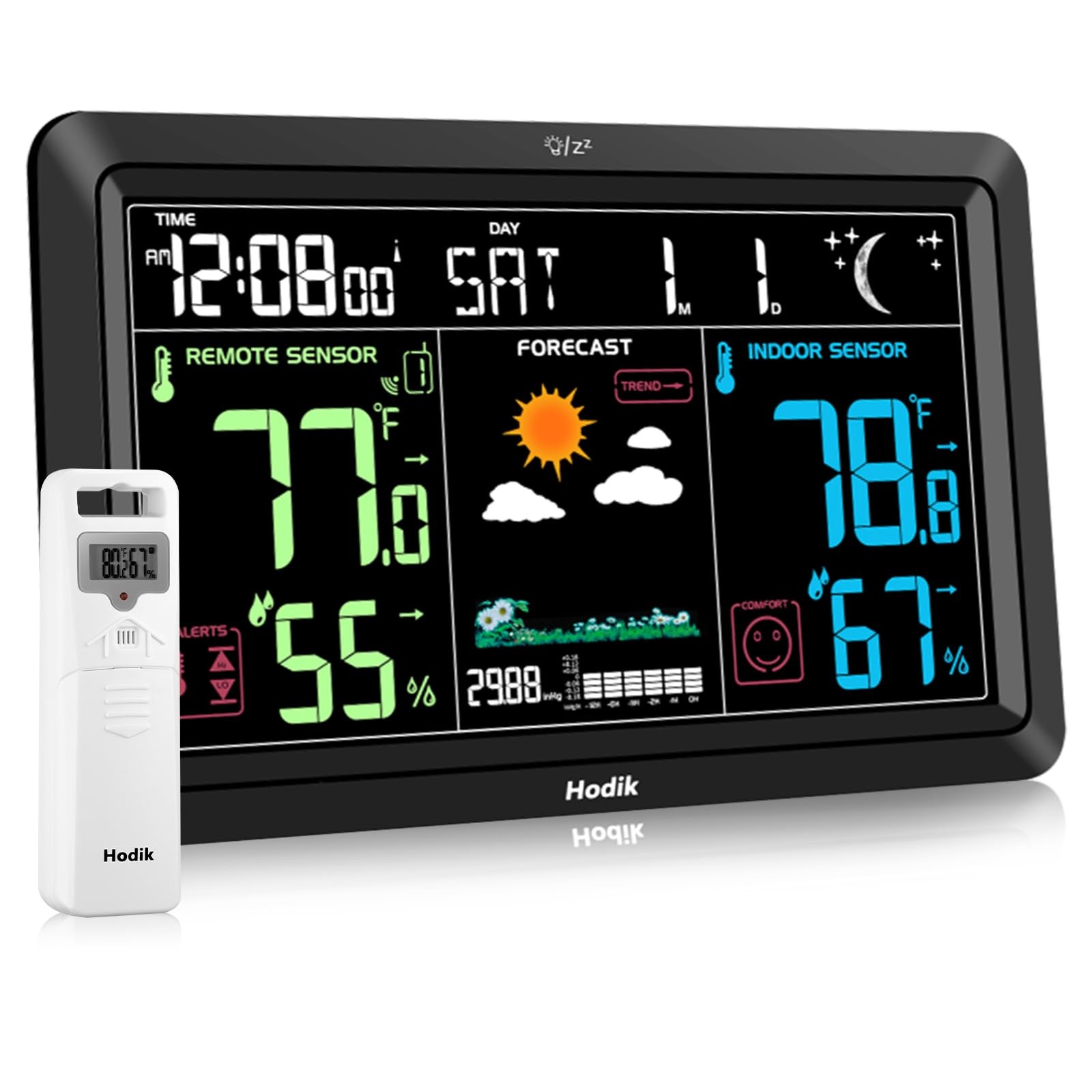 Weather Station Atomic Clock Indoor Outdoor Thermometer Wireless, Barometer H...