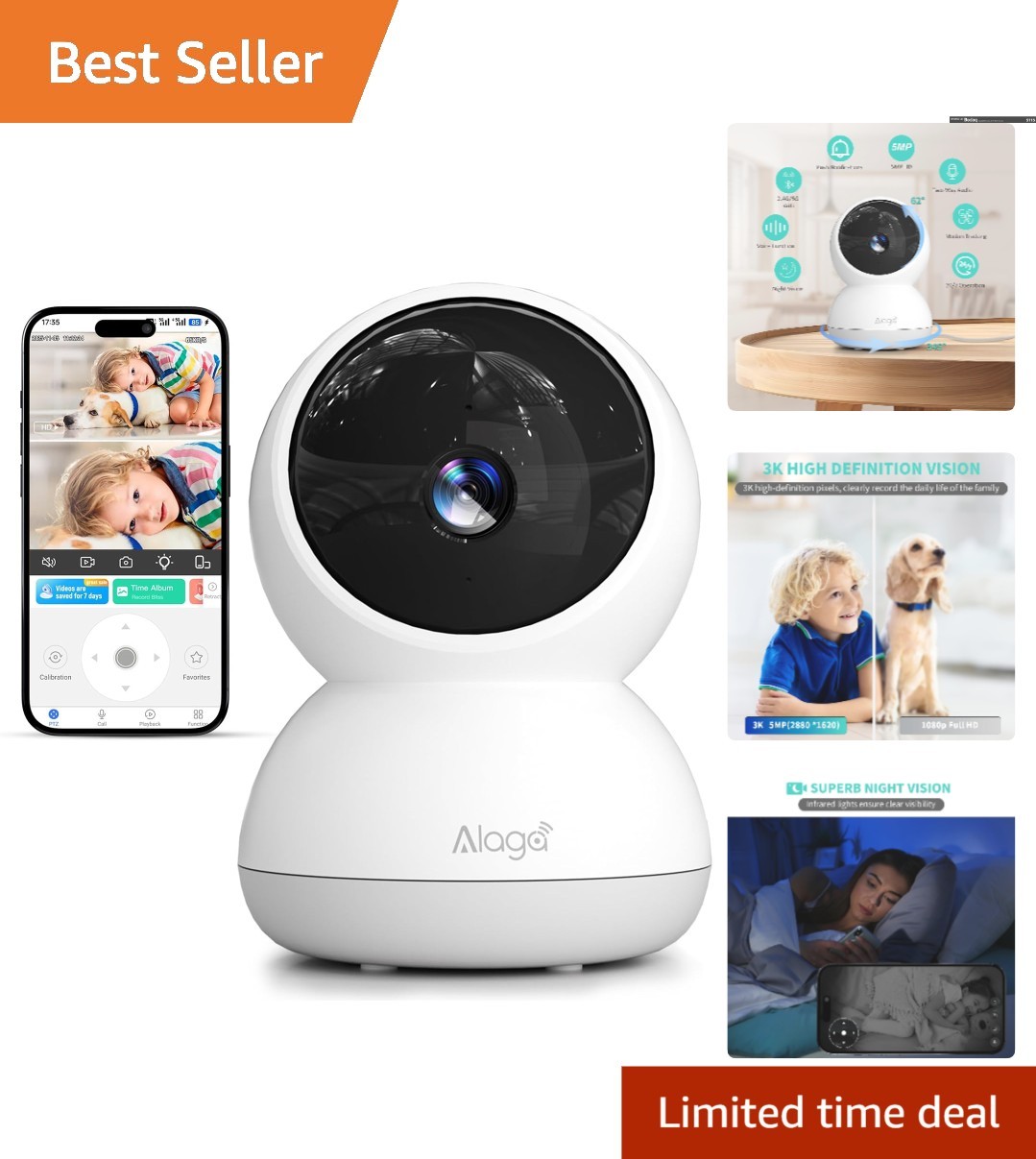 Smart Indoor Pet Camera: 360° Pan/Tilt, AI Detection & Dual-Band WiFi Connection