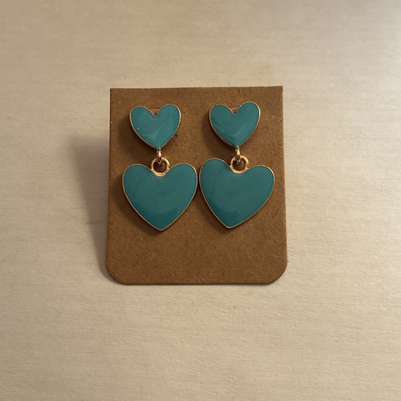 Vintage-Style Blue Double Enamel Heart Stud Earrings